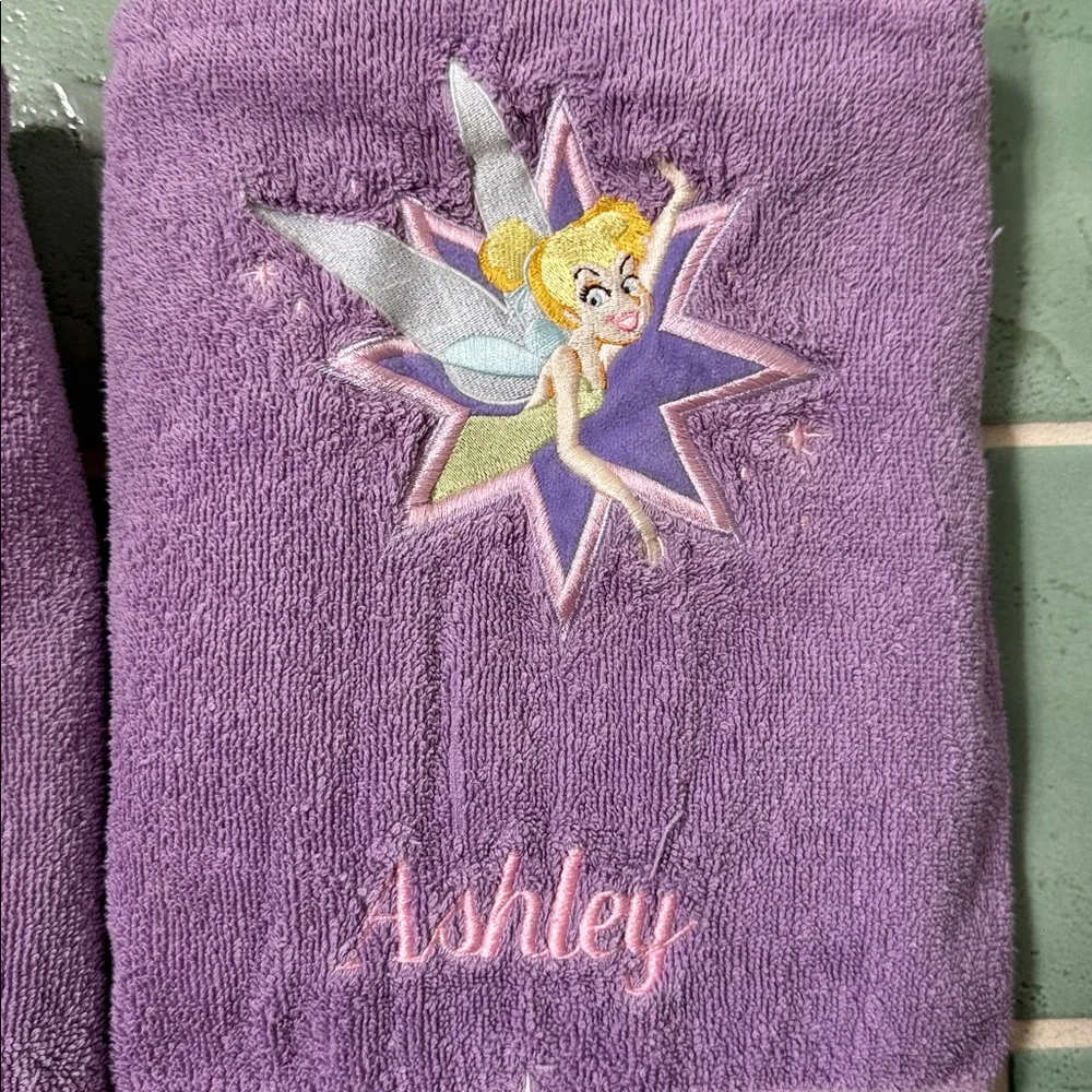 Disney Embroidered Purple Tinkerbell Bath Towels monogrammed ASHLEY